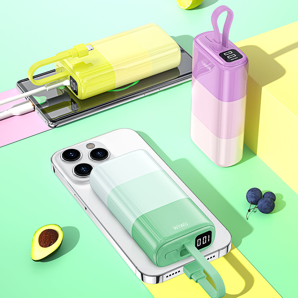 WIWU Wi-P015 10000mAh Candy Power Bank Portable Phone Battery Charger with Charging Cable WIWU Wi-P015 10000mAh Candy Power Bank Portable Phone Battery Charger with Charging Cable